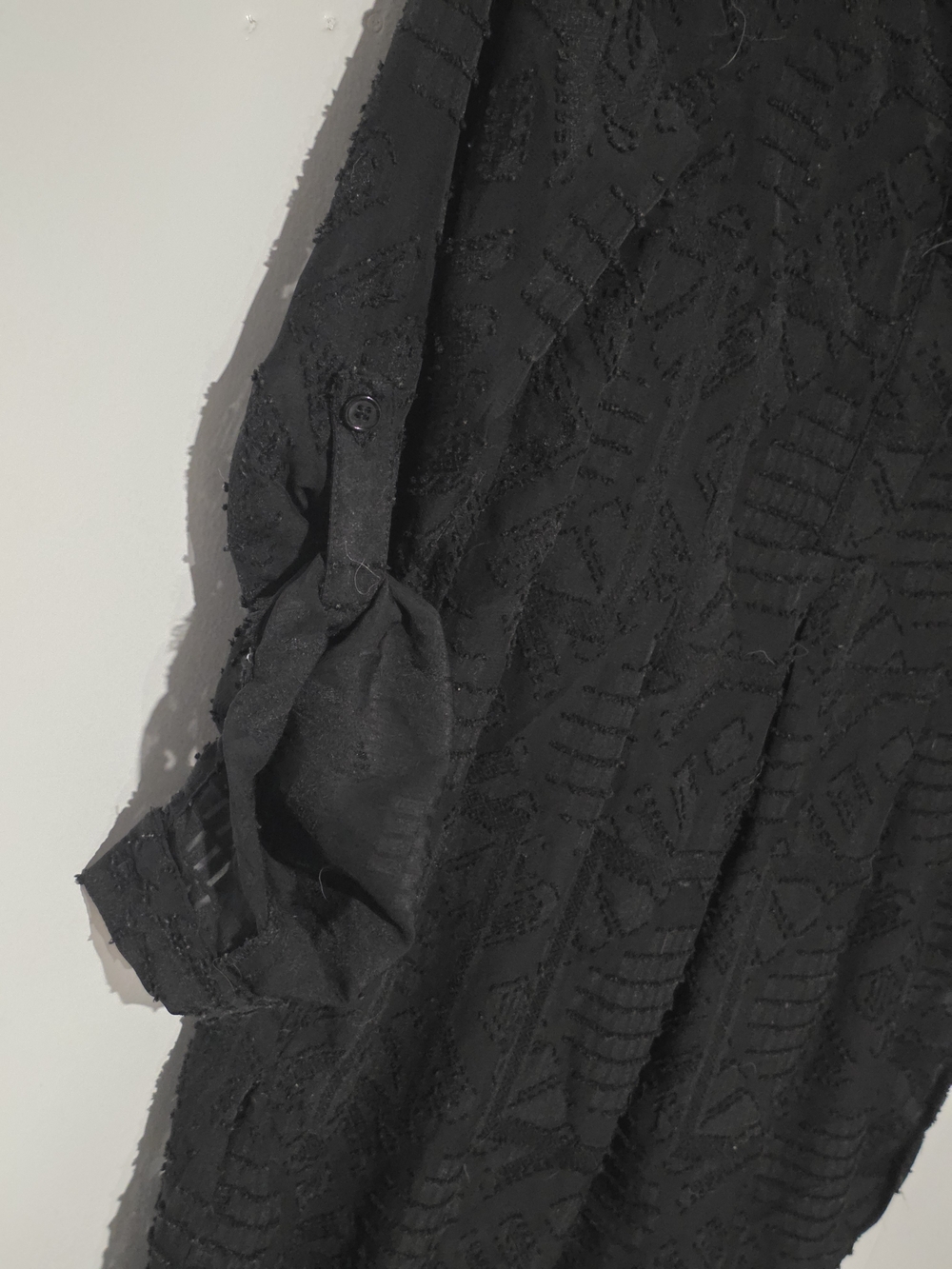 Cupio Black Sheer Textured Tunic Top, Long Sleeves With Buttons. - Picture 3 of 12